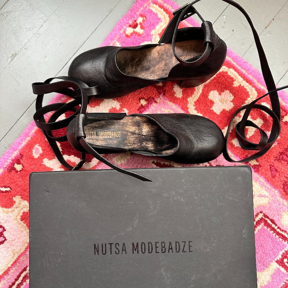 $450 Nutsa Modebadze *Handmade* Chunky Heel with Leather Wrapped Ankle Strap